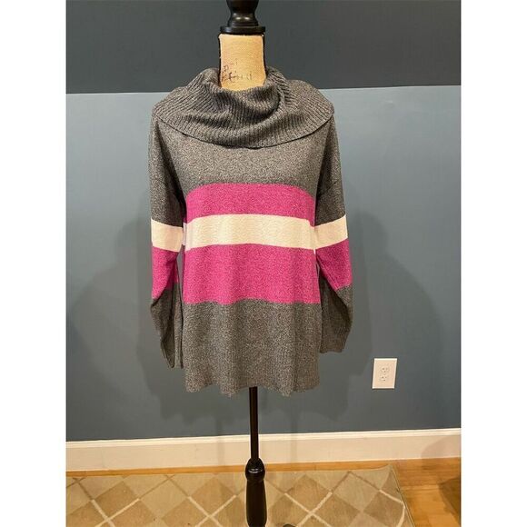 Rachel Zoe Women's Oversized Striped Sweater Gray Pink White Size M Long Sleeve - Picture 1 of 12